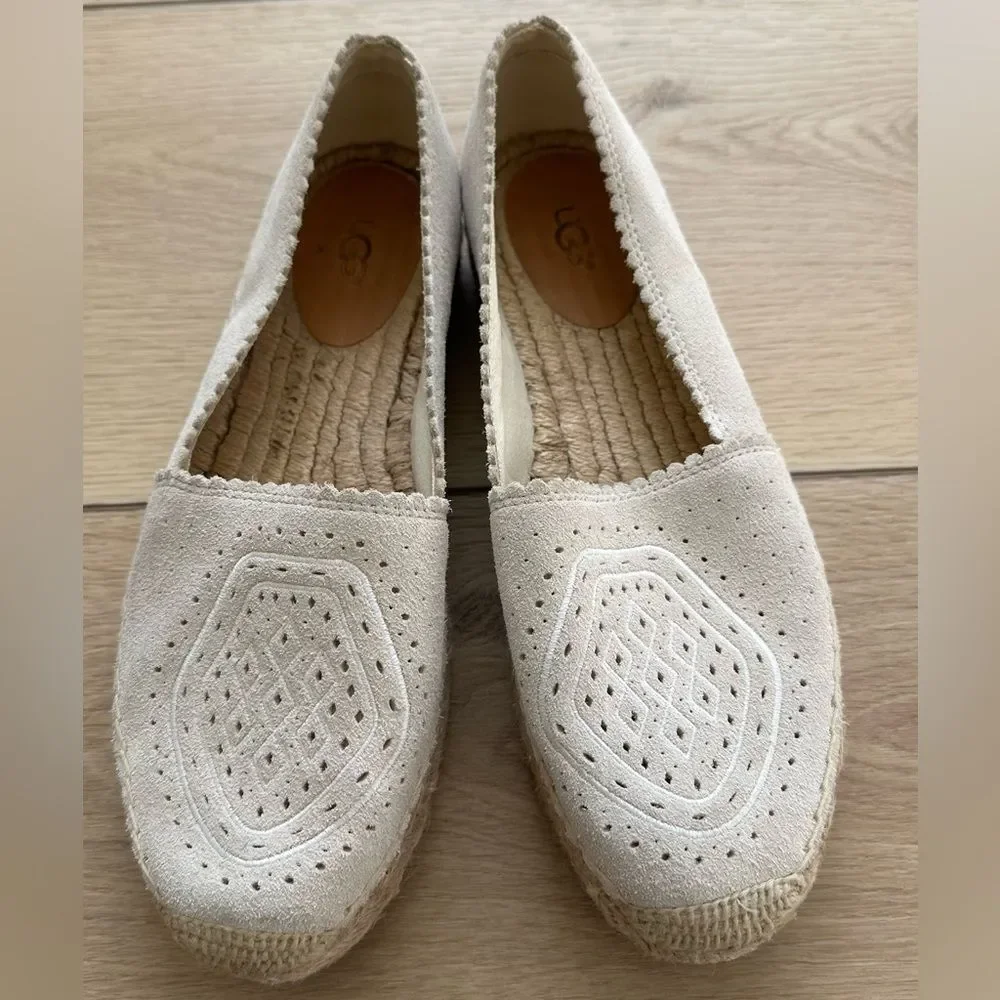 UGG Jasmine Heidi Perforated Suede Loafer Platform Espadrille Size 9.5 Slip On
